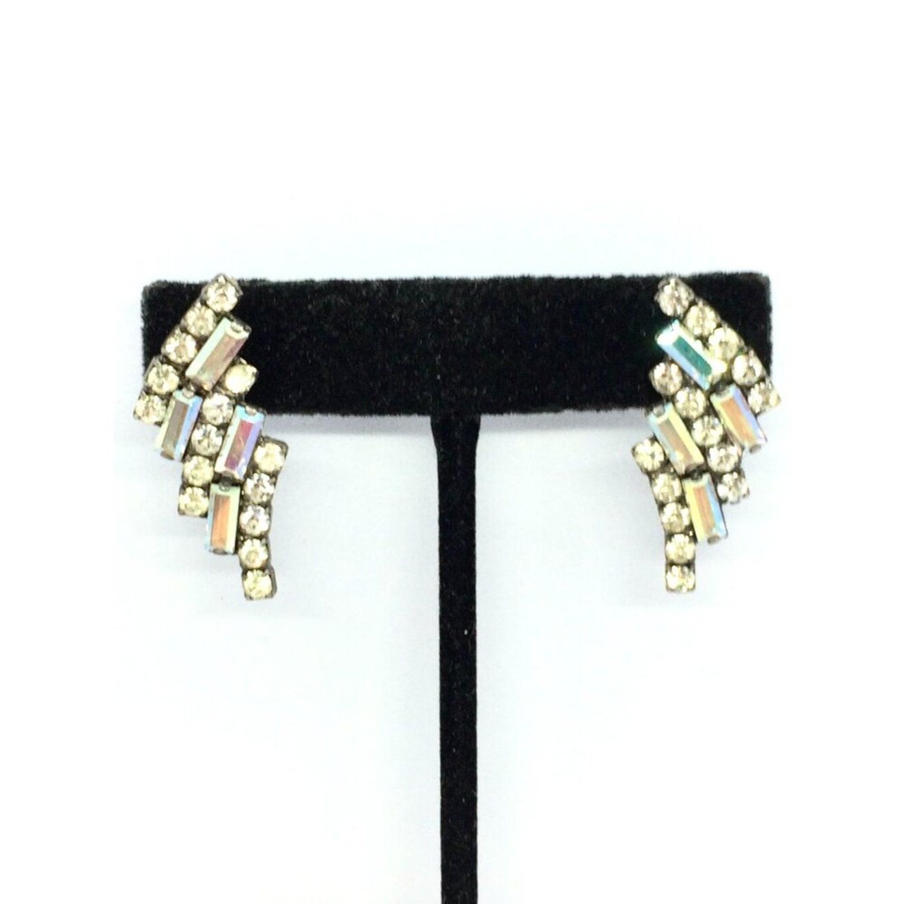 Vintage Rhinestone Earrings Earrings AB Aurora Borealis Waterfall Pierced